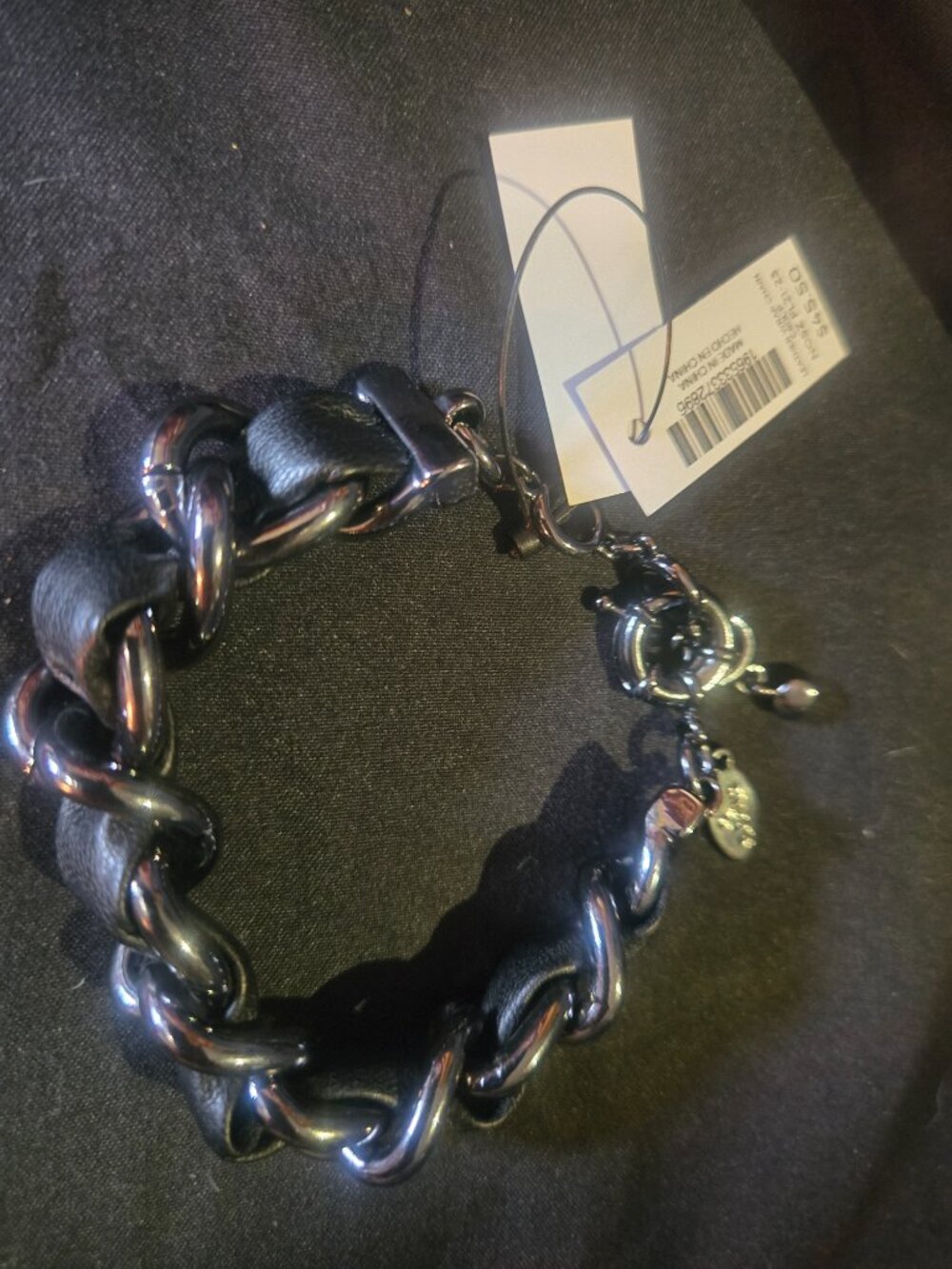 Chico's NWT Black Leather Wrap Chain Bracelet - Picture 4 of 7